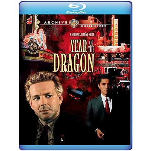 “Year of the Dragon” Blu-ray cover with actors and Chinatown imagery.