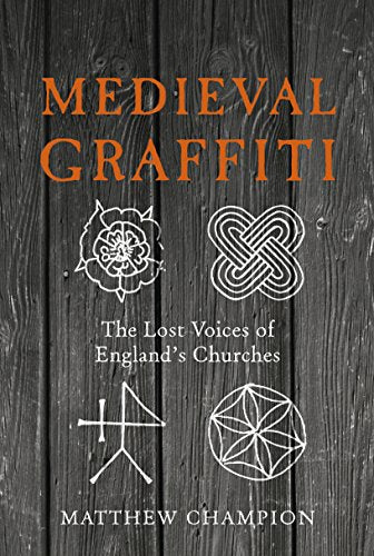 Book cover featuring white line-drawn medieval symbols on a dark wood background.