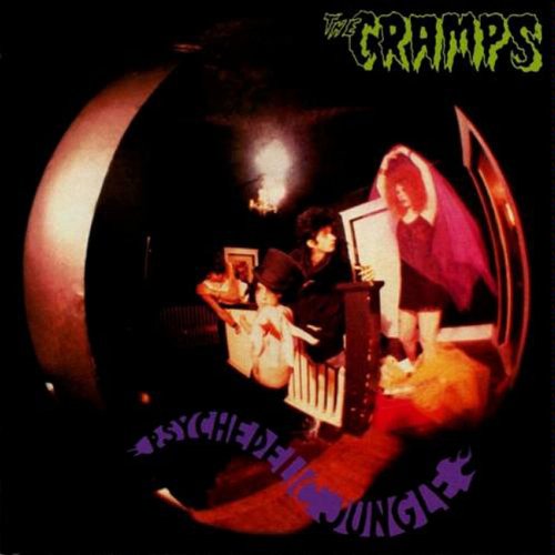 Album cover for The Cramps’ “Psychedelic Jungle” featuring figures in a darkly lit room.