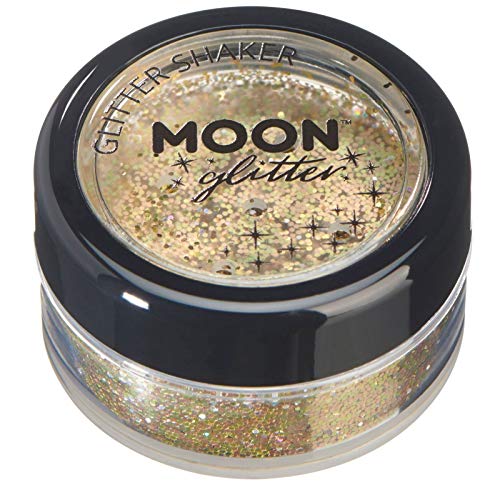 Holographic Glitter Shakers by Moon Glitter - Gold - Cosmetic Festival Makeup Glitter for Face, Body, Nails, Hair, Lips - 5g
