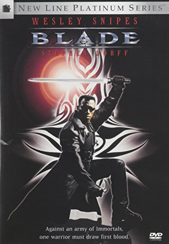 DVD cover for "Blade" featuring Wesley Snipes with a sword.