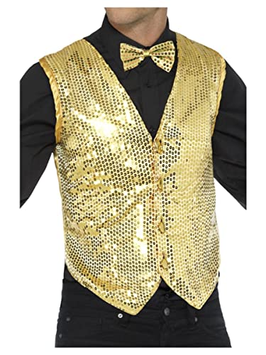 Smiffys 42937XL Sequin Waistcoat, Gold, XL - Size 46"-48"