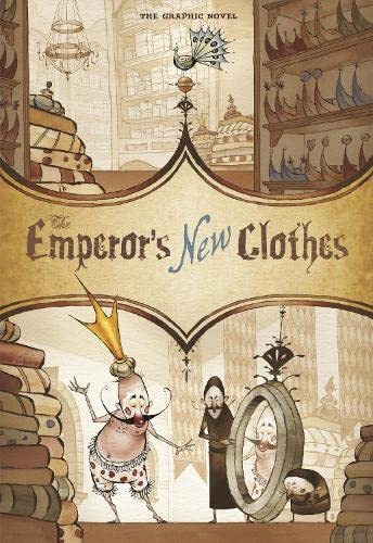 Cover of "The Emperor's New Clothes" graphic novel, illustrated in sepia tones.