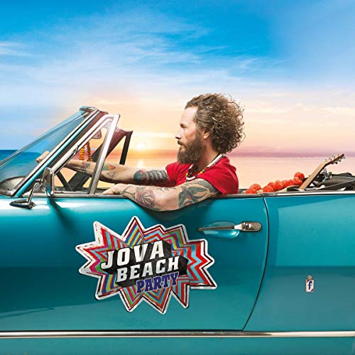 Jovanotti album cover: man in a convertible with beach party logo.