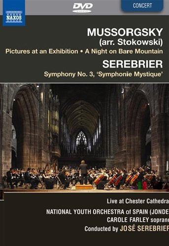 DVD cover for Mussorgsky concert featuring an orchestra in a cathedral.