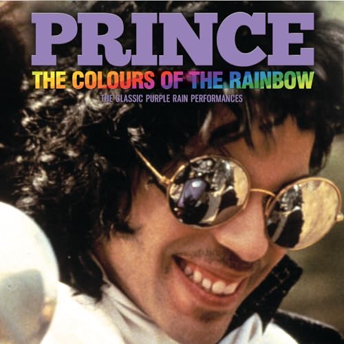 Close-up of Prince wearing round sunglasses with text overlay on the album cover.
