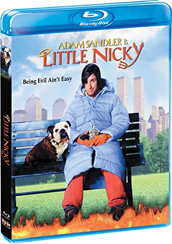 Blu-ray cover of Little Nicky featuring Adam Sandler and a dog on a bench.