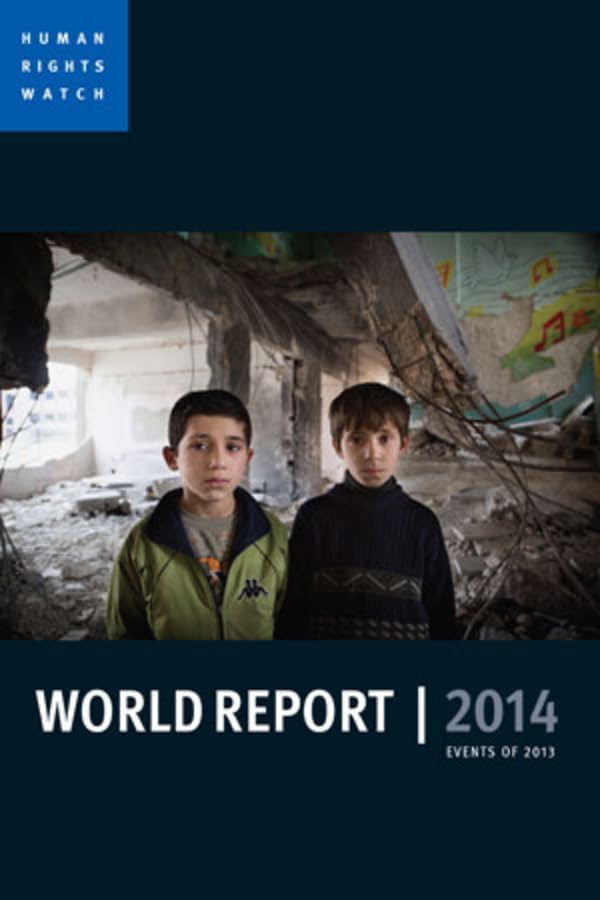 Human Rights Watch “World Report 2014” cover with two young boys amid rubble.