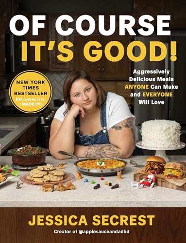Cookbook cover featuring a woman, food, and bold yellow title text.