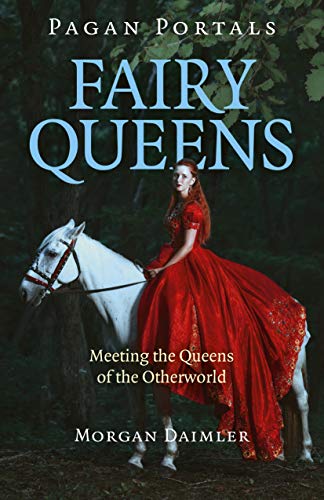 Book cover: woman in red dress riding a white horse in woods.