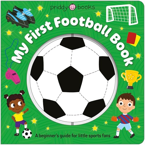 Children’s book cover with a soccer ball, players, and equipment.