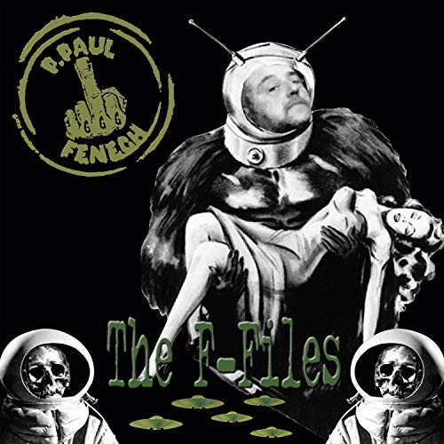 CD cover: alien with middle finger, skulls, and green UFOs.