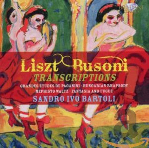CD cover featuring painted figures in red dresses, text “Liszt Busoni Transcriptions”.