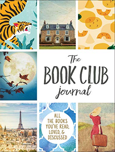 Book club journal cover with collage of illustrated and photographic images.