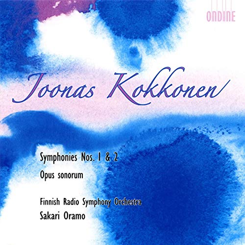 CD cover for Kokkonen symphonies with blue watercolor background.