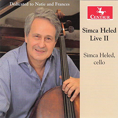 Cellist Simca Heled portrait with cello, album cover for Schubert recording.