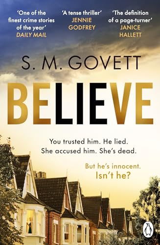 Book cover for “Believe” with golden text over a row of houses.