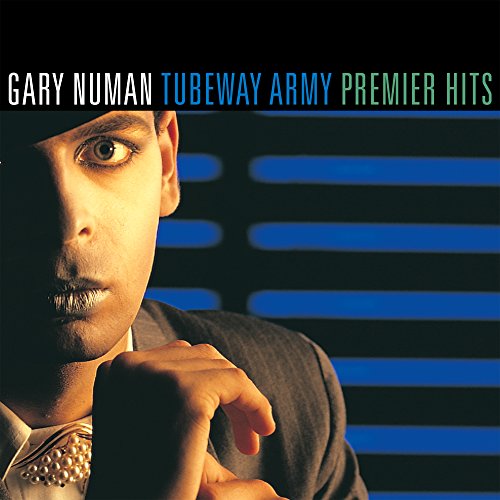 Gary Numan album cover: close-up portrait with blue linear background.