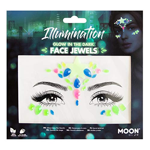 Glow in the Dark Face Jewels by Moon Glow - Festival Face Body Gems, Crystal Make up Eye Glitter Stickers, Temporary Tattoo Jewels (Illumination)