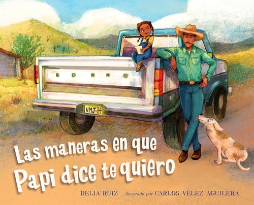 Book cover: father and child in a truck bed, dog nearby.