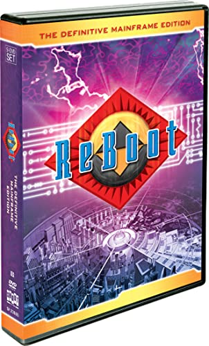 DVD cover for "Reboot," featuring a red diamond and digital cityscape.