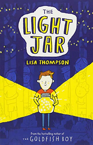 Book cover: boy holding a glowing jar, illustrated with bright yellow light.