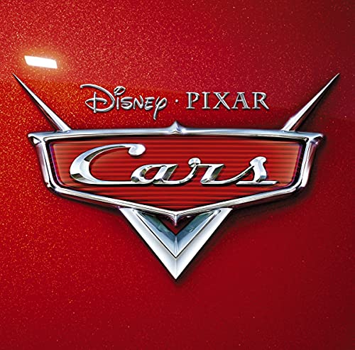 The Disney Pixar Cars movie logo on a metallic red background.