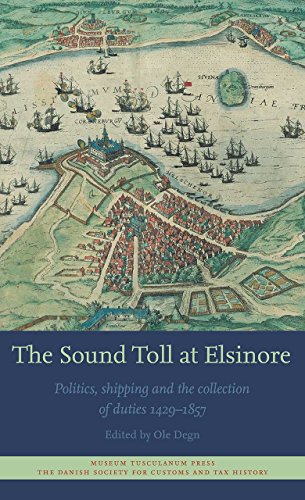Vintage map of Elsinore with ships, and book title below.