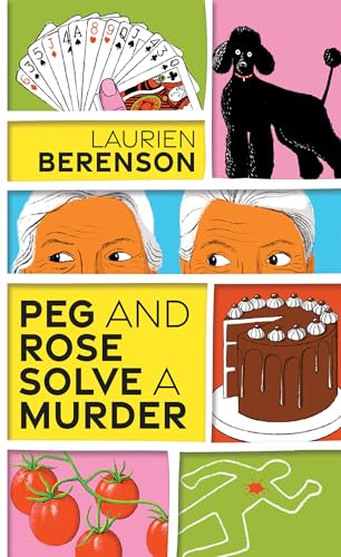 Book cover with illustrations of cards, a poodle, cake, and a chalk outline.