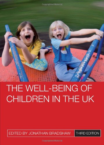 Book cover: two laughing girls on a roundabout, title "The Well-being of Children in the UK".