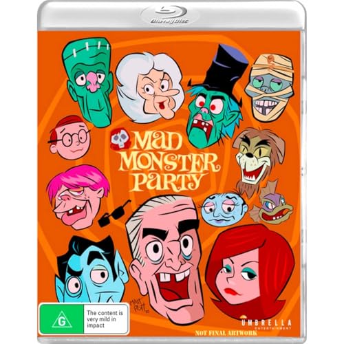 Mad Monster Party" Blu-ray case featuring cartoon monsters and a colorful design.