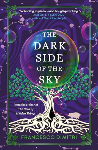 Book cover with a tree, bubbles, and dark starry orb design.
