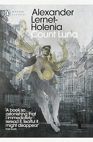 Book cover showing a man floating above a city street with ghostly yellow figures.