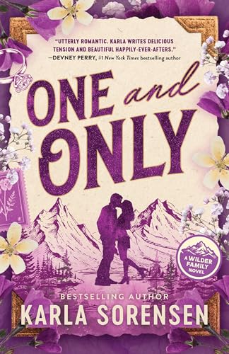 Romance novel cover with couple silhouetted against mountains and floral border.