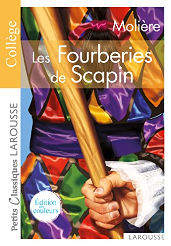 Book cover for "Les Fourberies de Scapin" by Molière, featuring a harlequin.