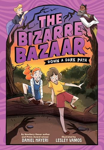 Graphic novel cover: two young girls and adults in a spooky forest.