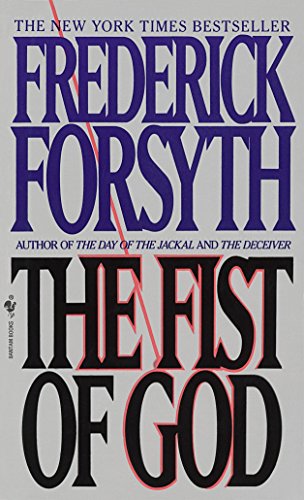 Book cover for “The Fist of God” by Frederick Forsyth, bold red text.
