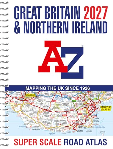 Spiral-bound road atlas cover showing a map excerpt of Great Britain and Northern Ireland.