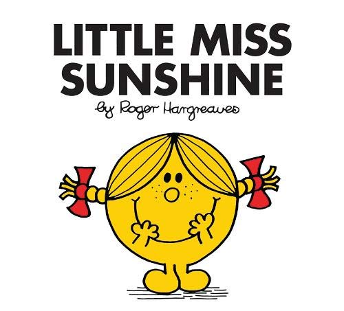 Yellow Little Miss Sunshine character with red bows and a smiling face.