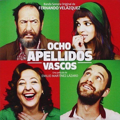CD cover for "Ocho Apellidos Vascos" featuring four smiling actors in colored squares.