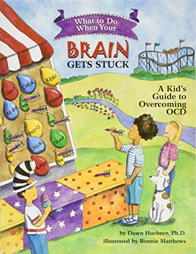 Colorful book cover with a cartoon kid and brain imagery for kids with OCD.