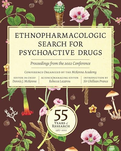 Book cover with botanical illustrations and title “Ethnopharmacologic Search for Psychoactive Drugs.”