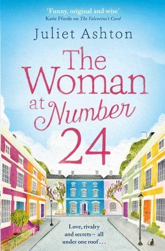 Book cover: "The Woman at Number 24" with colorful houses illustration.