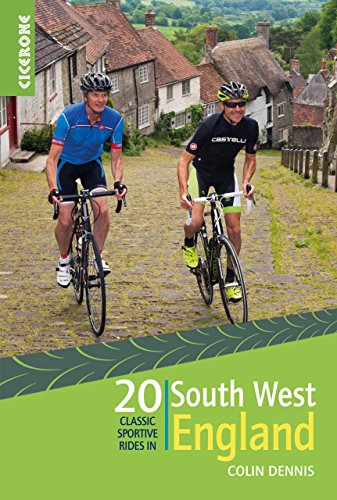 Book cover: two cyclists riding on a village road in England.