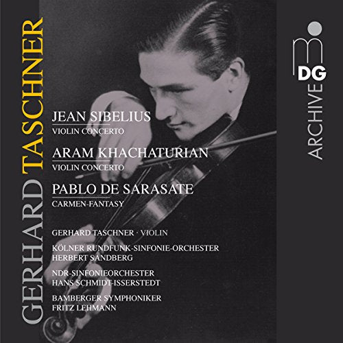 CD cover featuring violinist Gerhard Taschner and composers’ names.