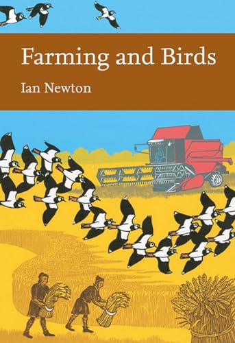 Book cover: "Farming and Birds" with birds, a combine harvester, and farmers.