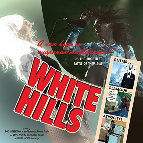 Album cover for White Hills' "Glitter Glamour Atrocity" vinyl, featuring a performer.
