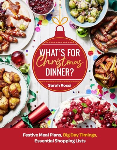 Book cover featuring a red Christmas bauble title surrounded by plates of festive food.