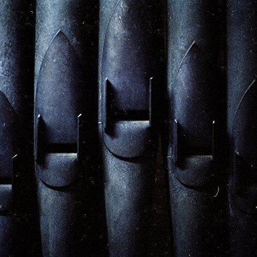 Close-up of dark, textured organ pipes, likely album artwork.