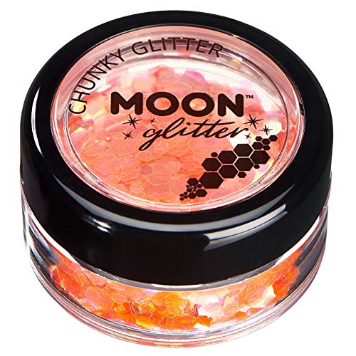 Iridescent Chunky Glitter by Moon Glitter - Orange - Cosmetic Festival Makeup Glitter for Face, Body, Nails, Hair, Lips - 3g